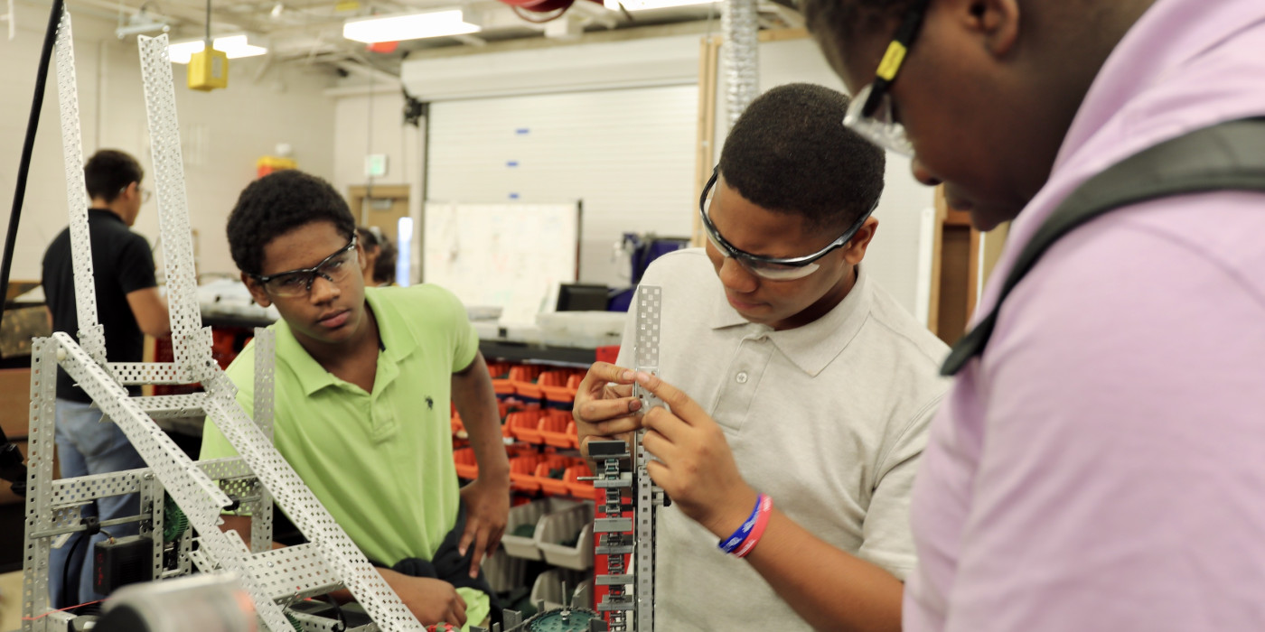 Students working on a mechanics project